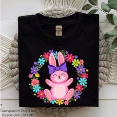 Cute Pink Bunny Floral Wreath Easter Clipart Bundle - CraftNest - Digital Crafting and Art