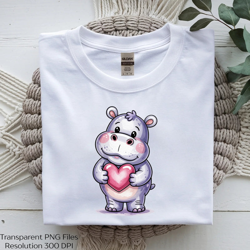 Valentine Hippo Holding Heart Clipart Bundle - CraftNest - Digital Crafting and Art