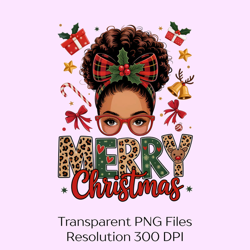 Merry Christmas Afro Messy Bun Clipart Bundle - CraftNest - Digital Crafting and Art