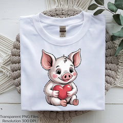 Valentine Pig Holding Heart Clipart Bundle - CraftNest - Digital Crafting and Art