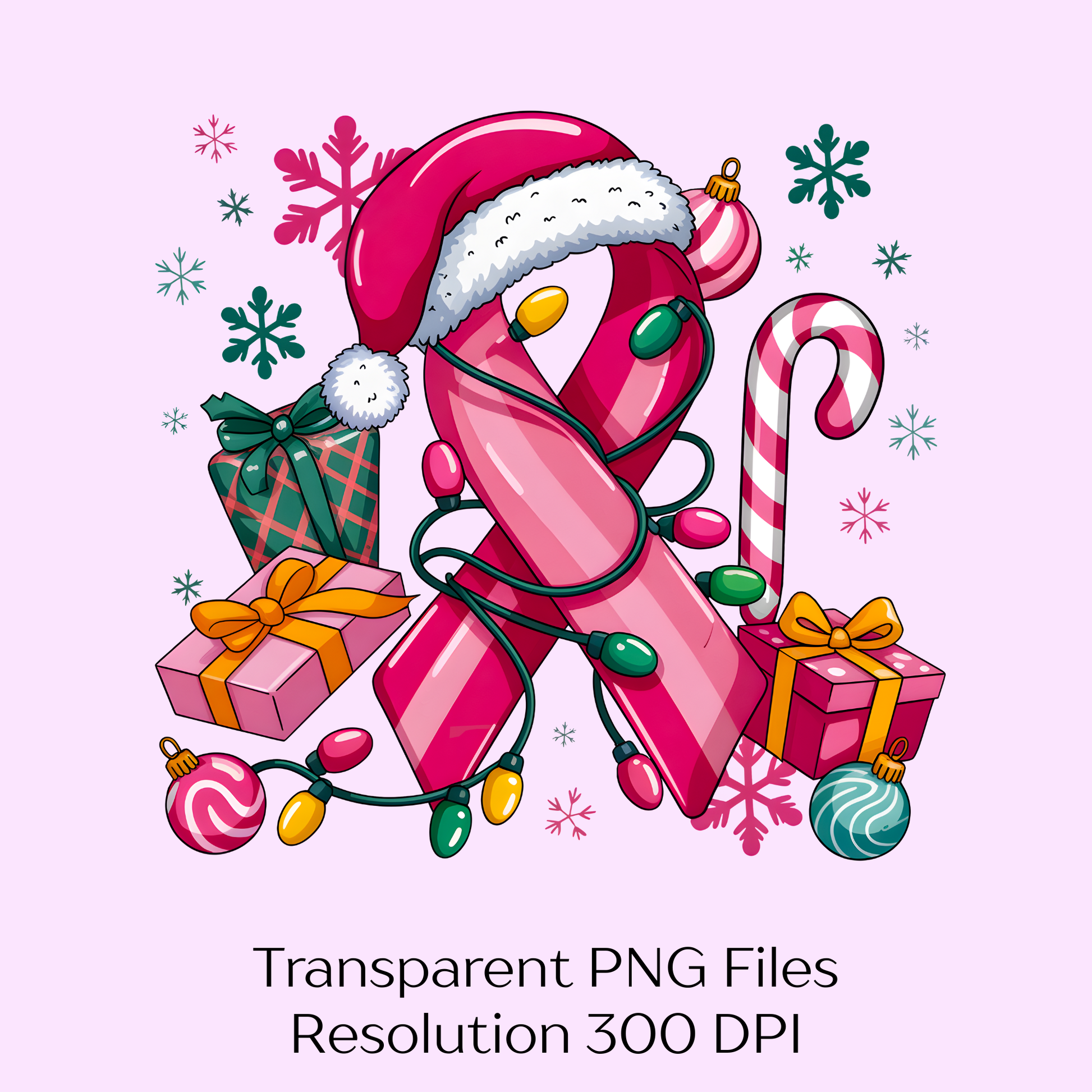 Pink Christmas Breast Cancer Ribbon Clipart Bundle - CraftNest - Digital Crafting and Art