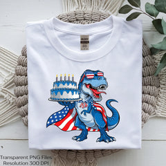Rex Holding Birthday Cake Dinosaur USA Clipart Bundle - CraftNest - Digital Crafting and Art