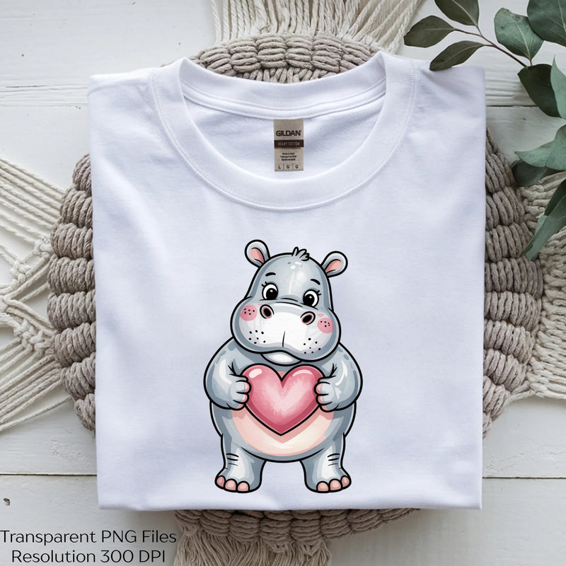 Cute Hippo Holding Heart Clipart Bundle - CraftNest - Digital Crafting and Art