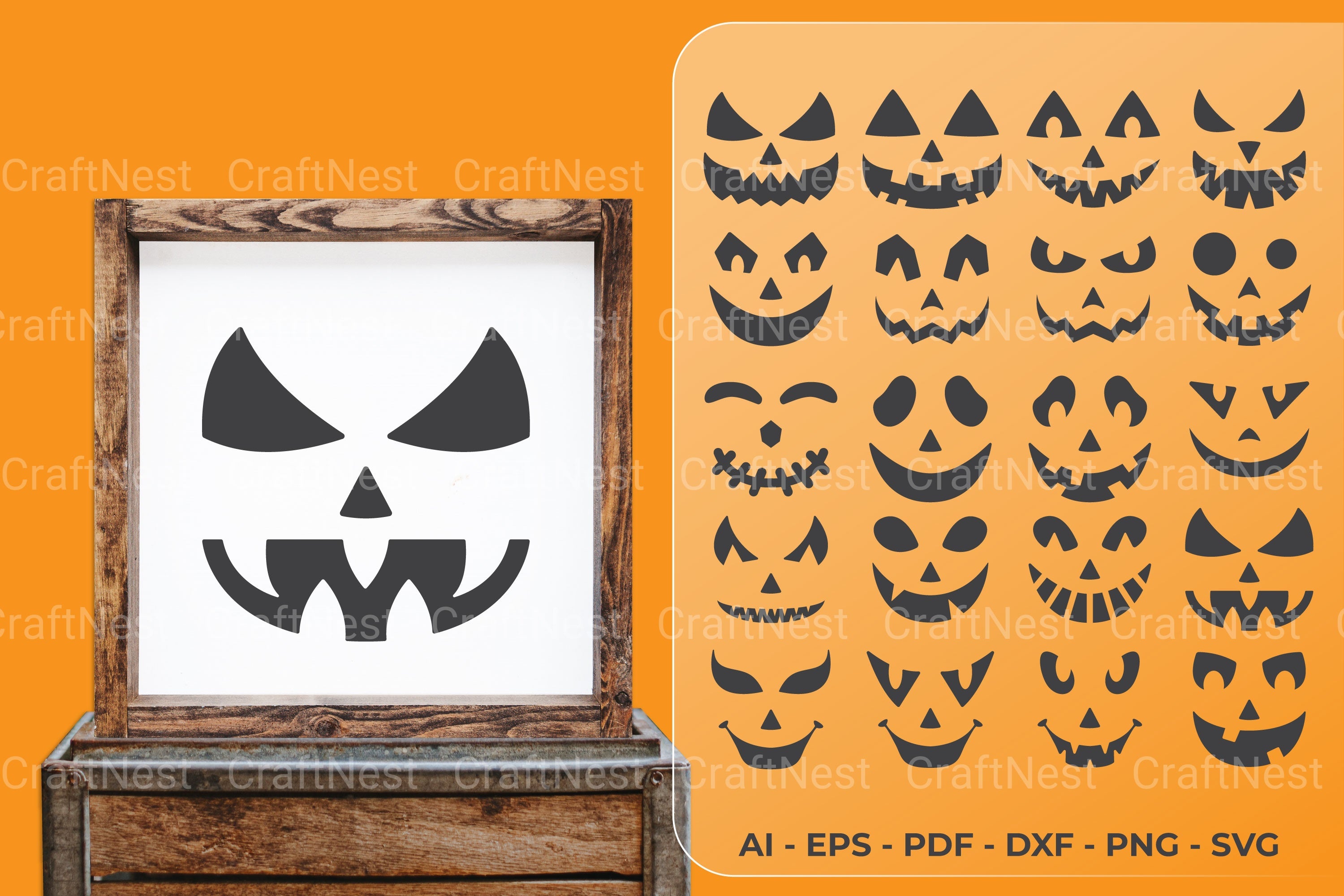 Pumpkin Face Decal SVG Clipart Bundle