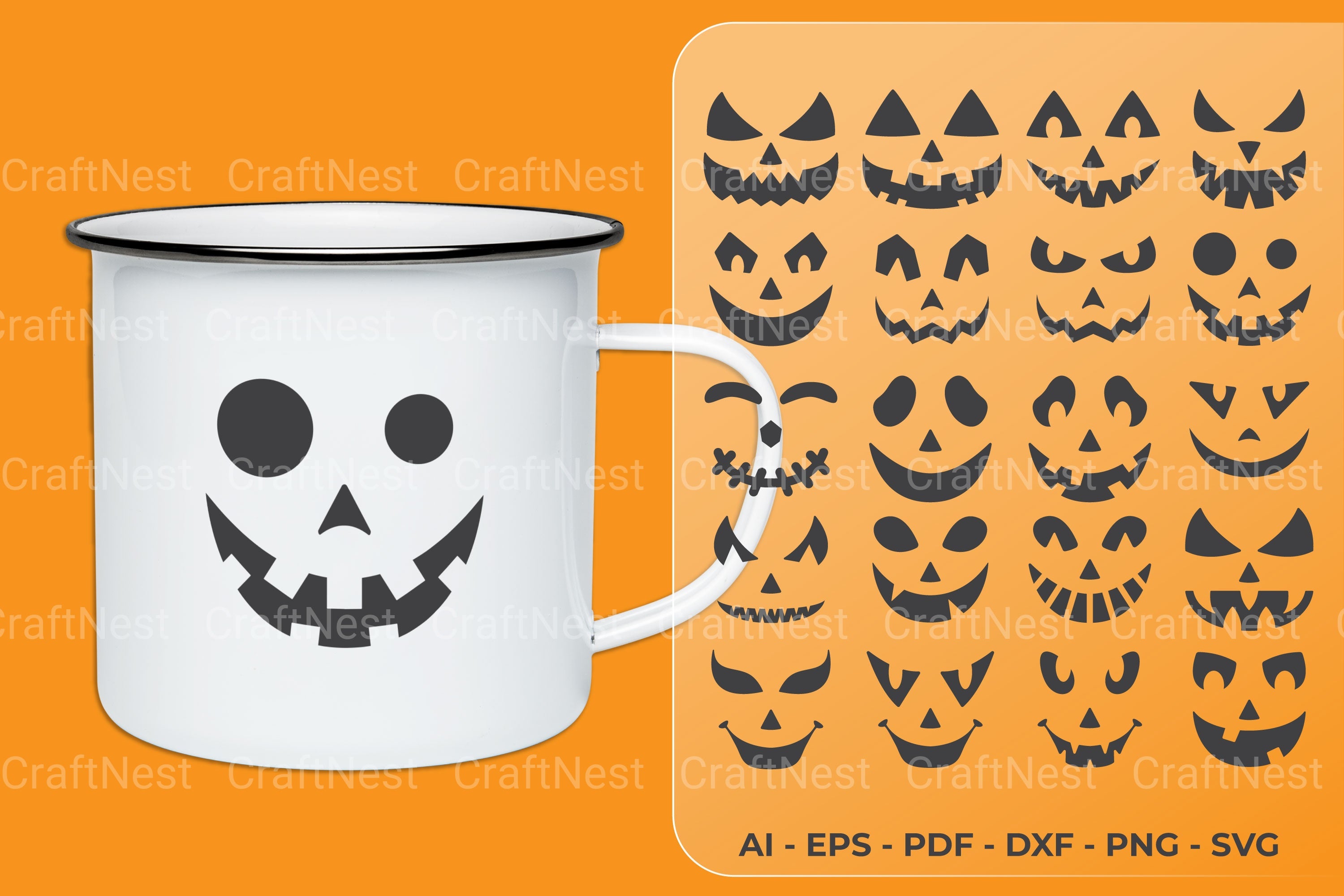 Pumpkin Face Decal SVG Clipart Bundle