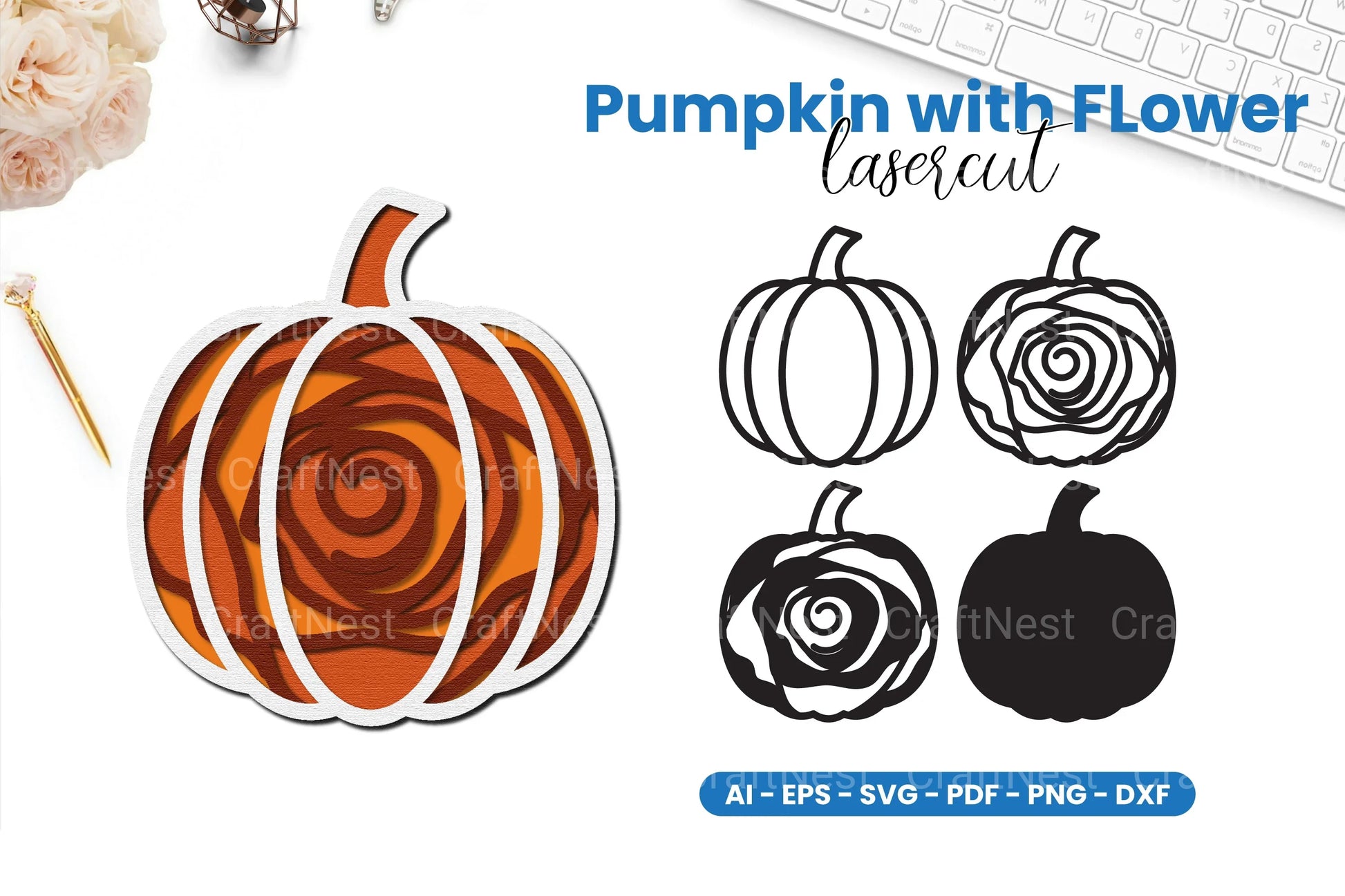 Pumpkin with Flower Laser Cut Clipart Bundle - CraftNest - Digital Crafting and Art