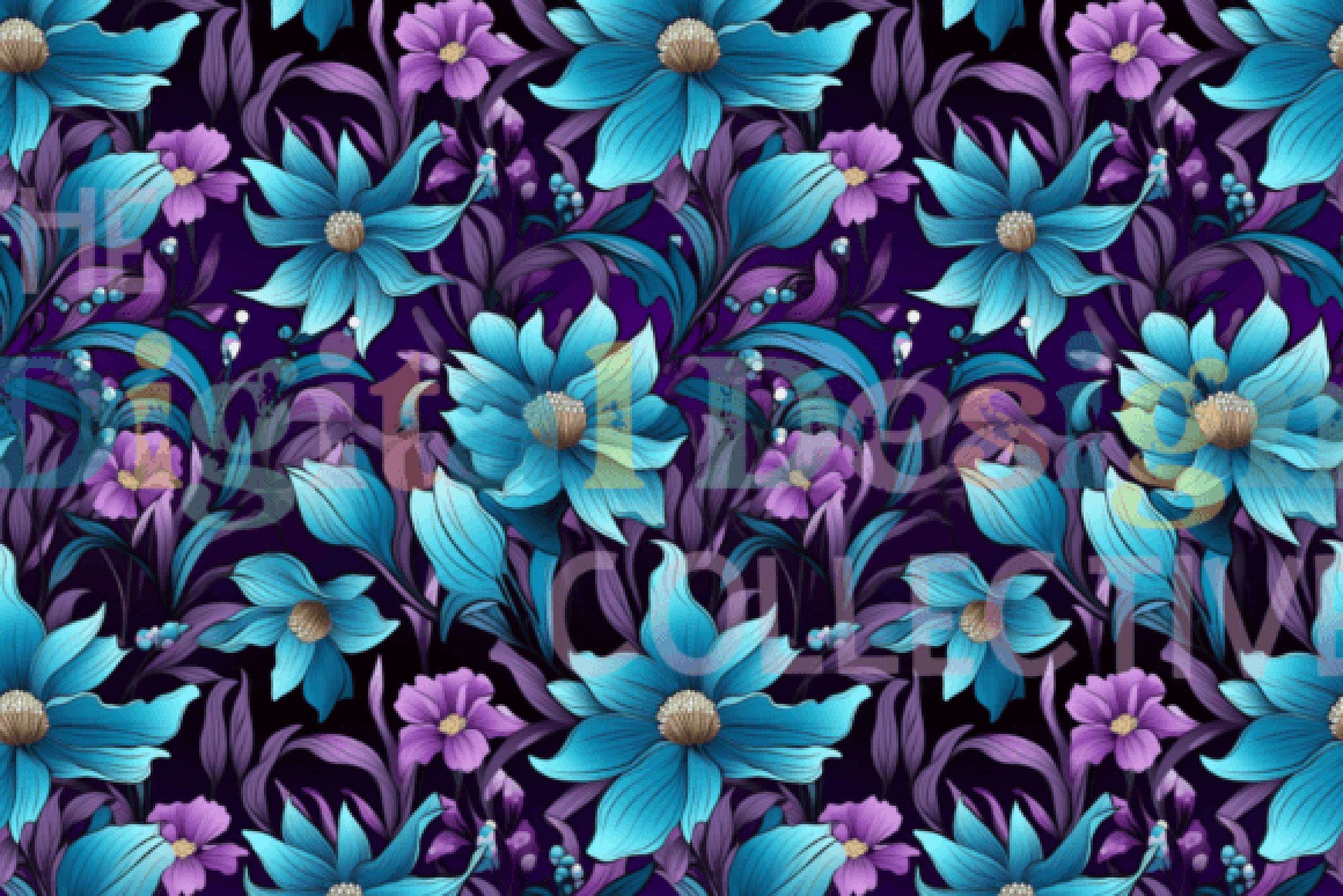 Purple & Blue Flowers Seamless Digital Paper