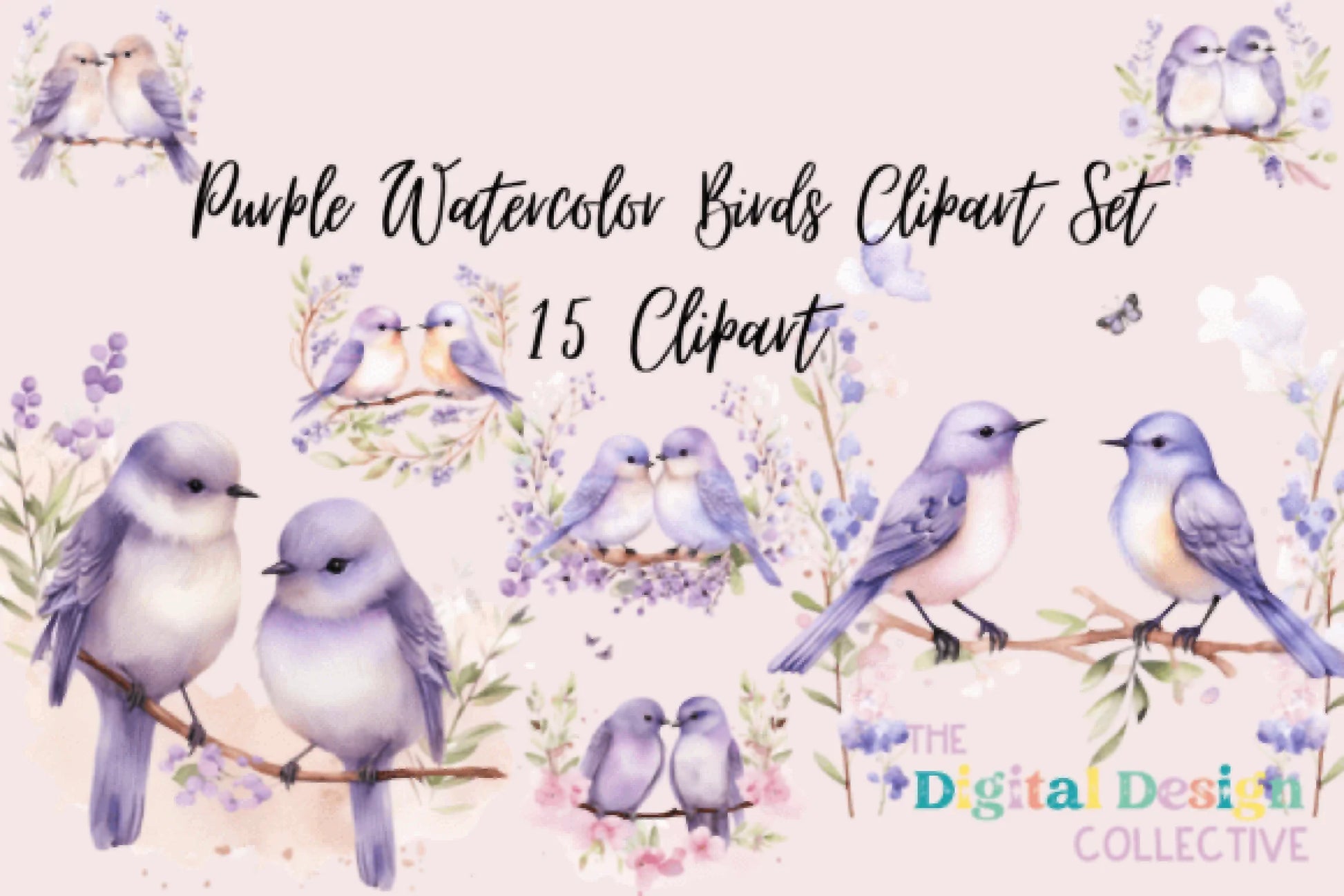 Purple Birds Clipart Bundle - CraftNest - Digital Crafting and Art