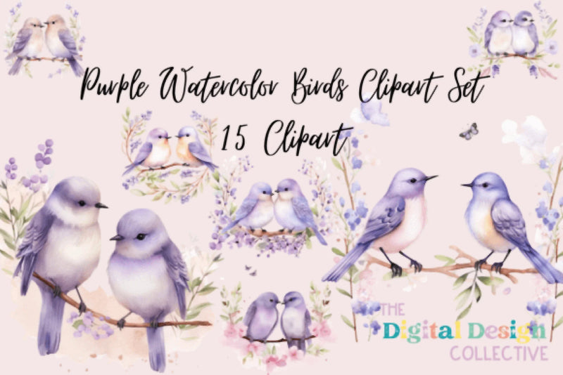 Purple Birds Clipart Bundle - CraftNest - Digital Crafting and Art