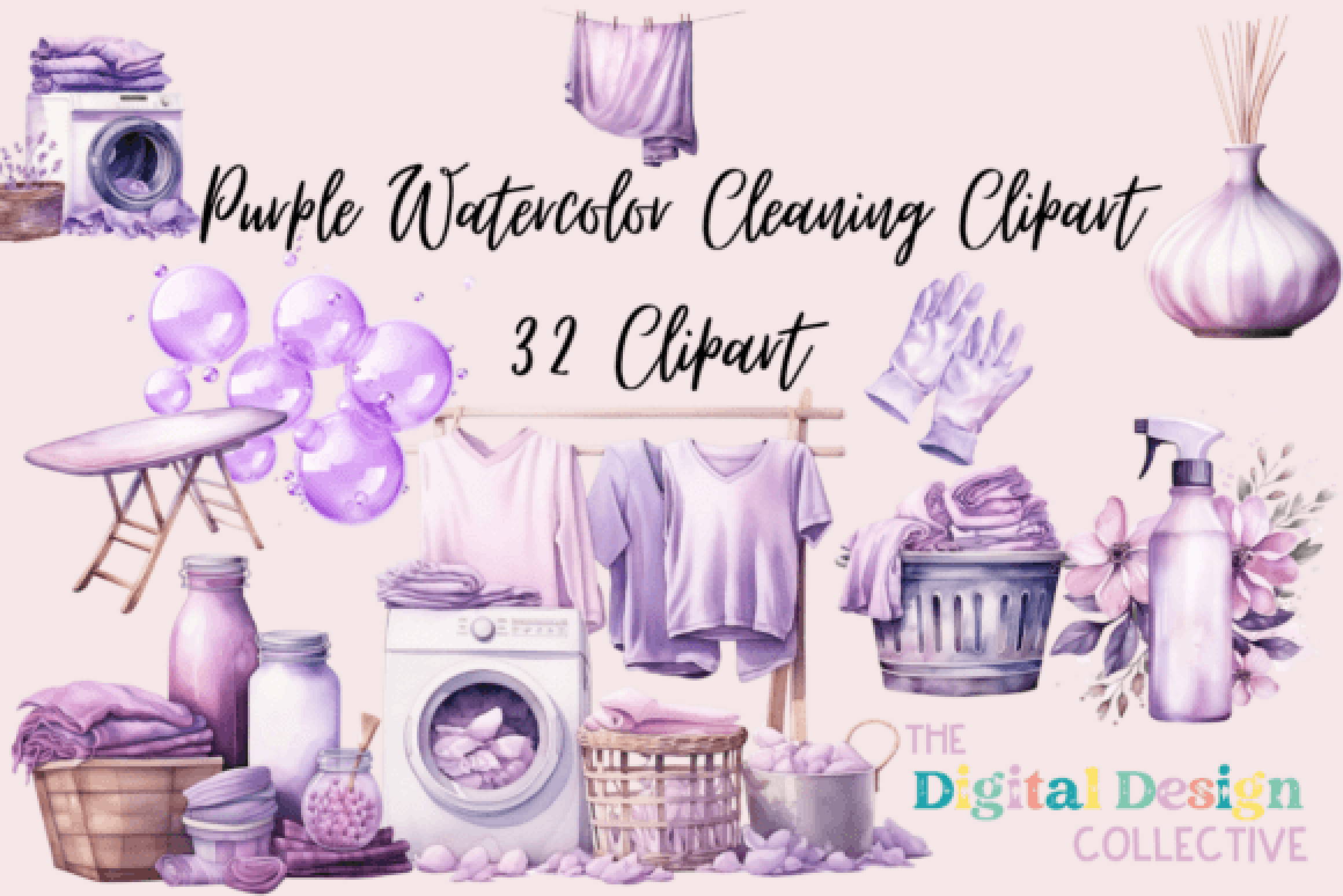 Purple Cleaning Clipart Bundle