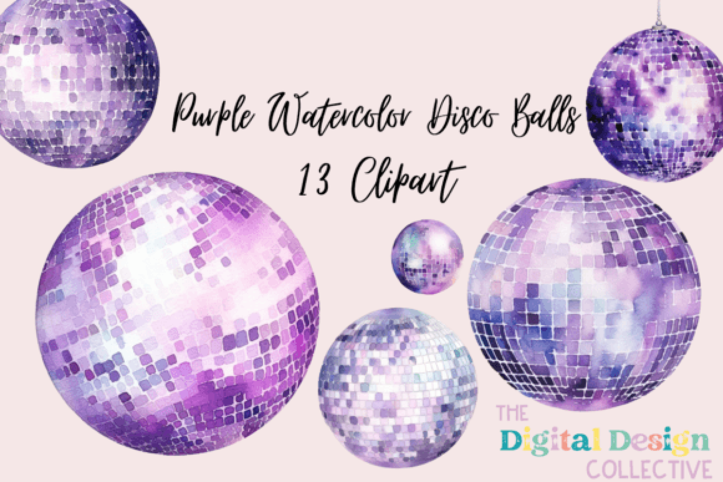 Vibrant Purple Disco Balls Clipart Bundle