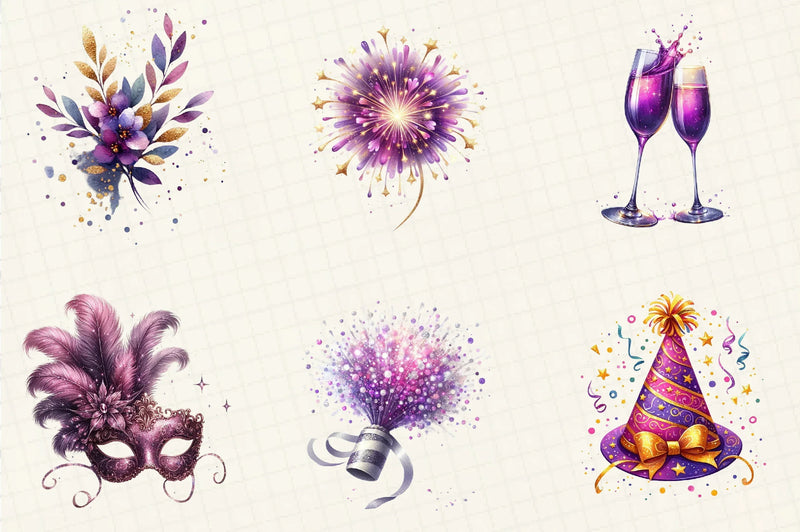 Purple New Year 2026 Clipart Bundle - CraftNest - Digital Crafting and Art