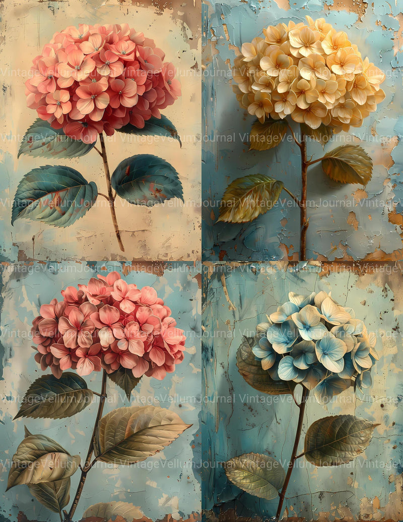 Hydrangeas Flowers Junk Journal Pages - CraftNest