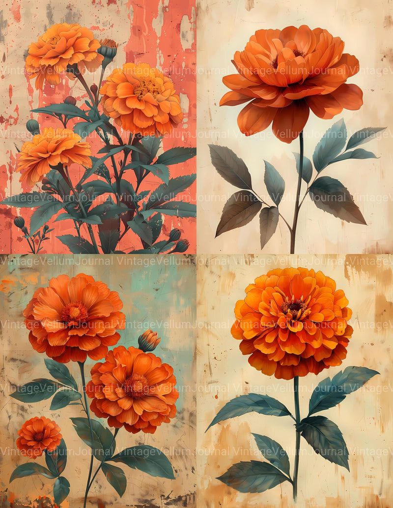 Marigolds Flowers Junk Journal Pages - CraftNest