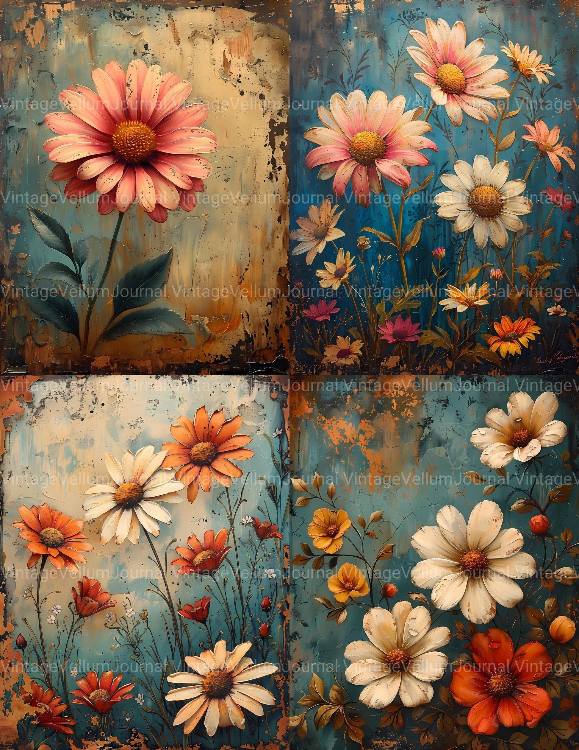 Daisies Flowers Junk Journal Pages - CraftNest