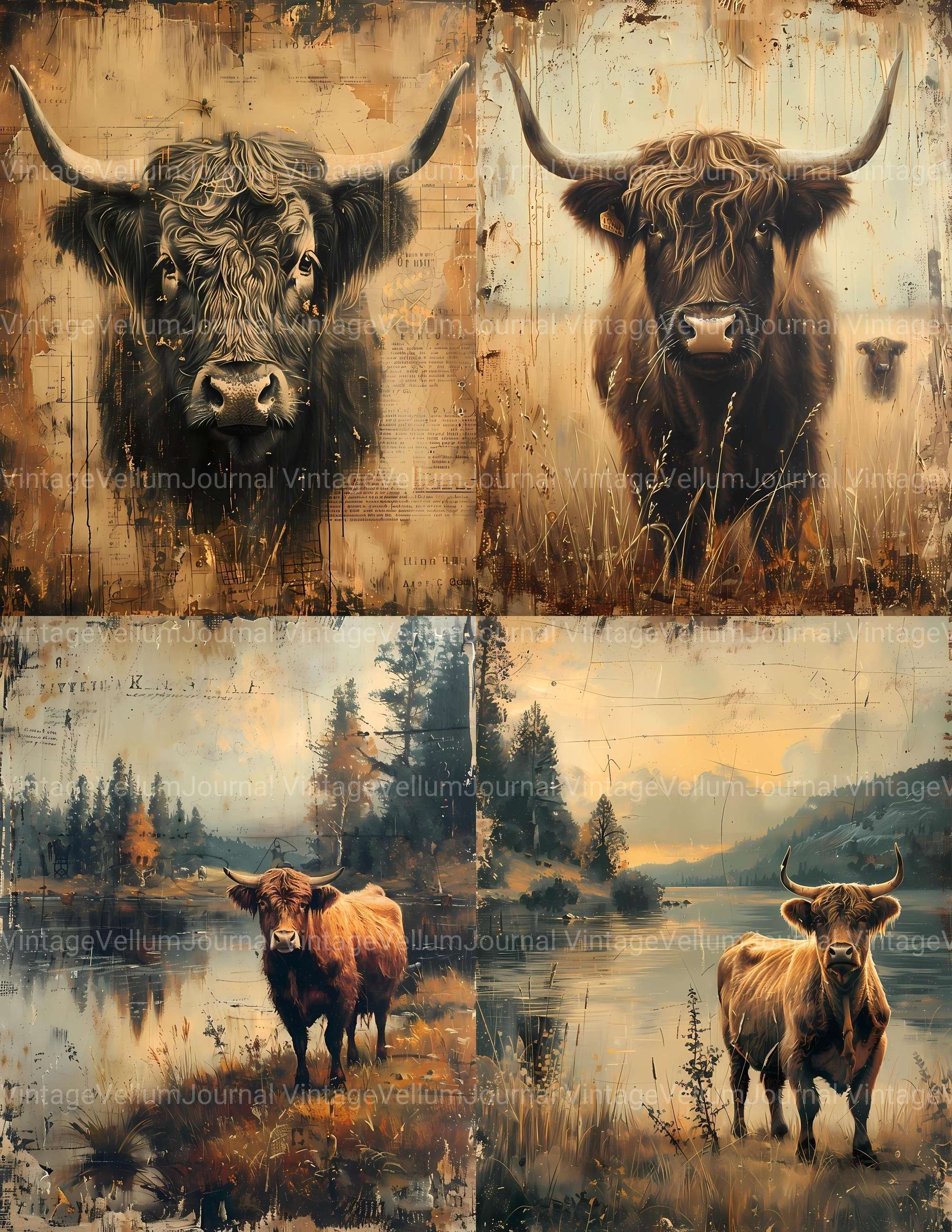 Highland Cow Summer Junk Journal Pages - CraftNest - Digital Crafting and Art