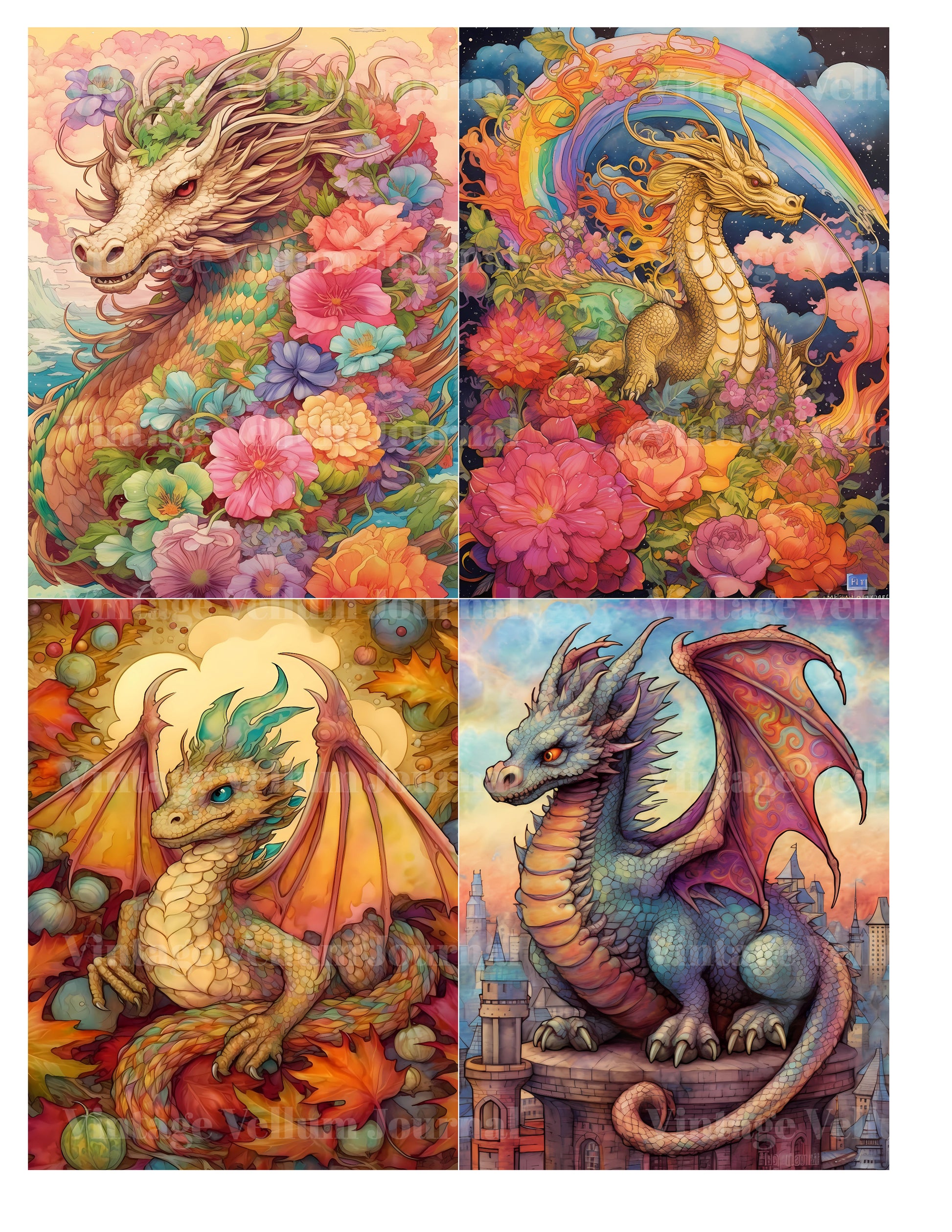 Rainbow Dragon Junk Journal Pages - CraftNest