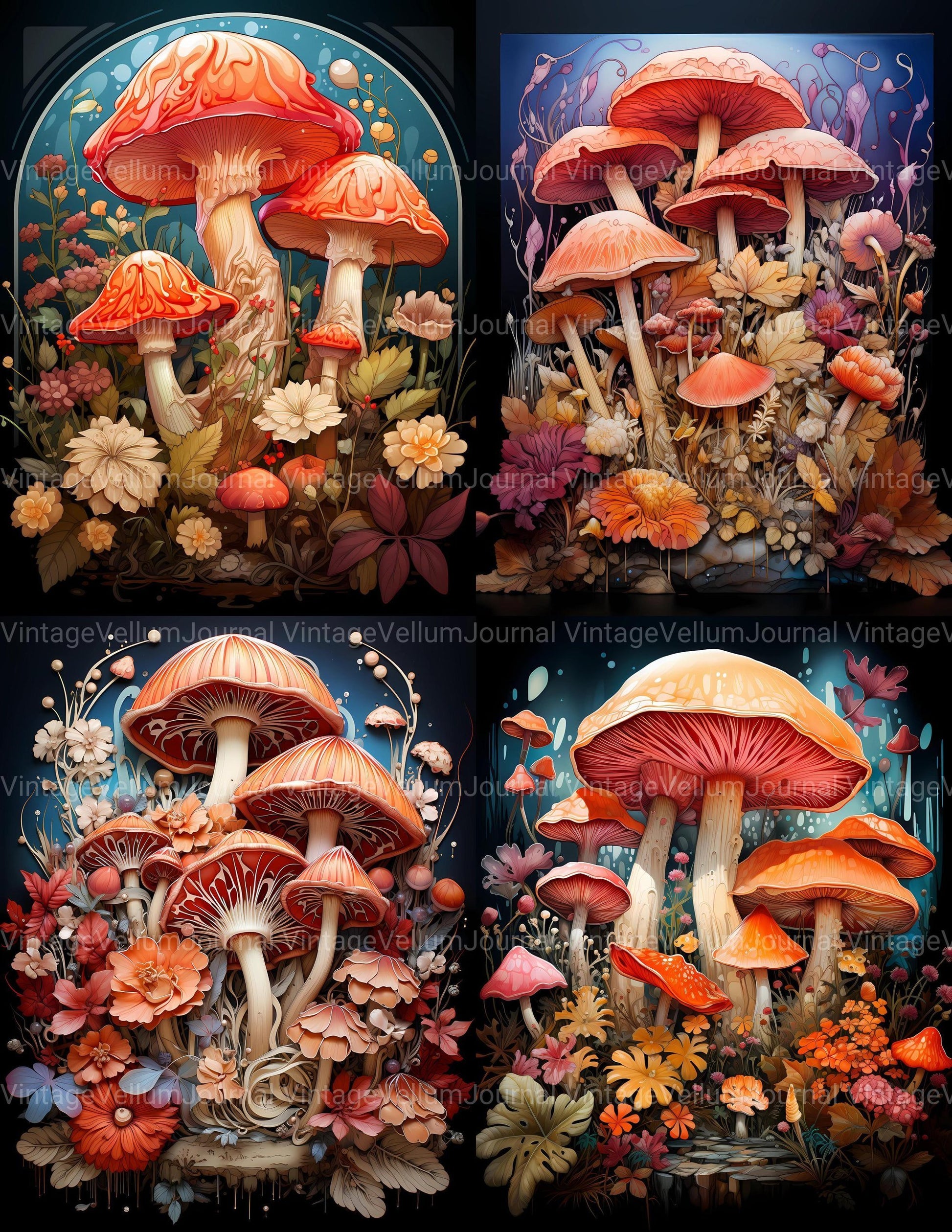 Kawaii Mushrooms Junk Journal Pages - CraftNest