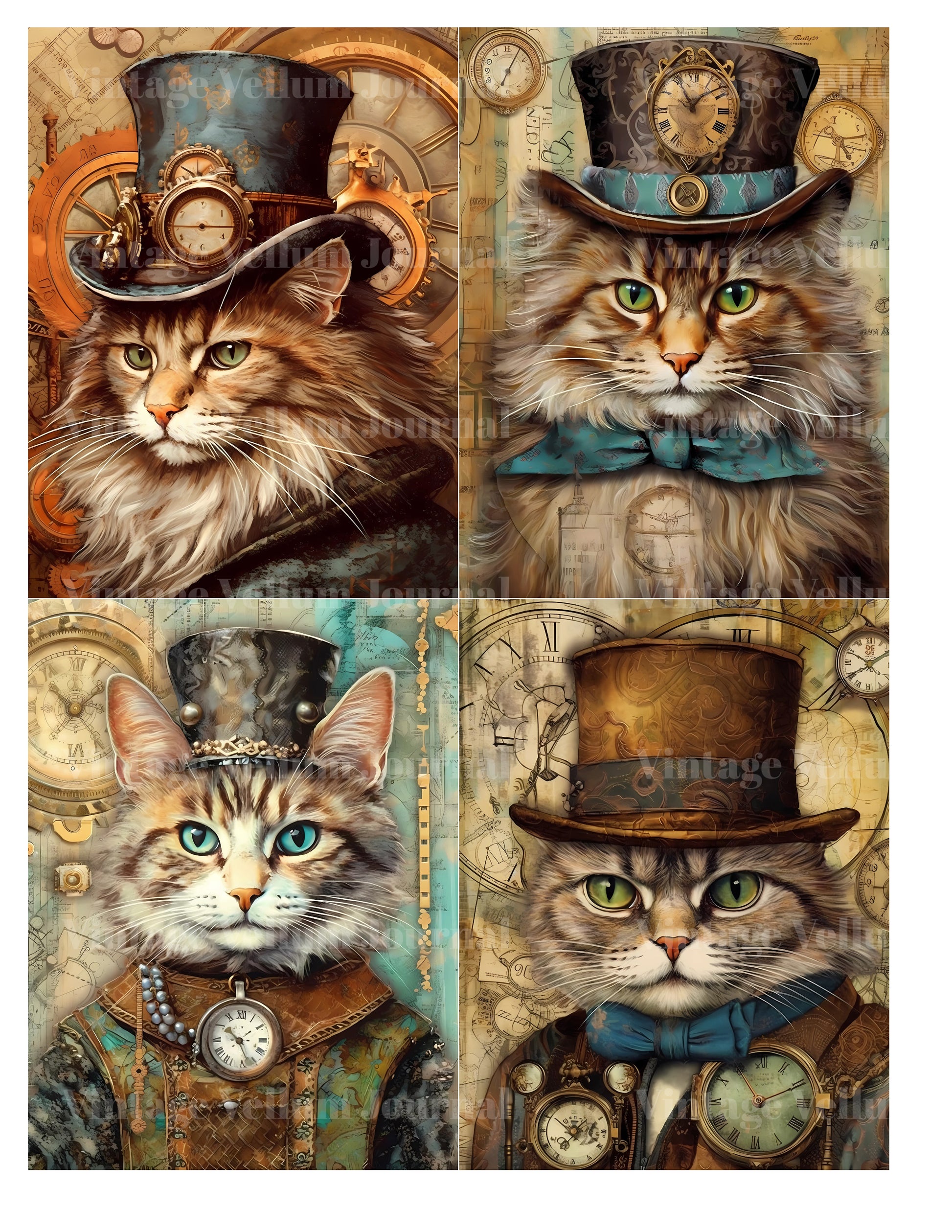 Steampunk Cats Junk Journal Pages - CraftNest