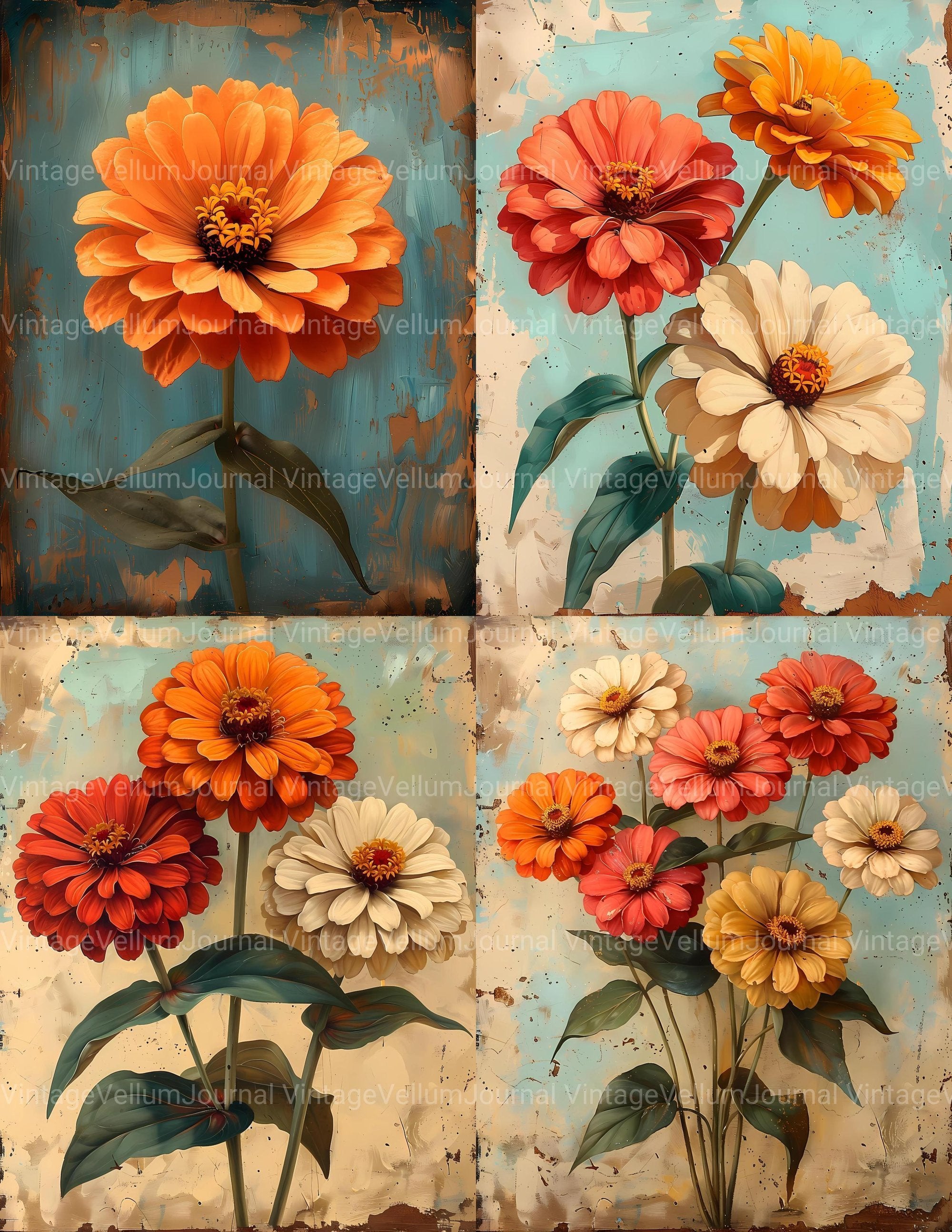 Zinnias Flowers Junk Journal Pages - CraftNest