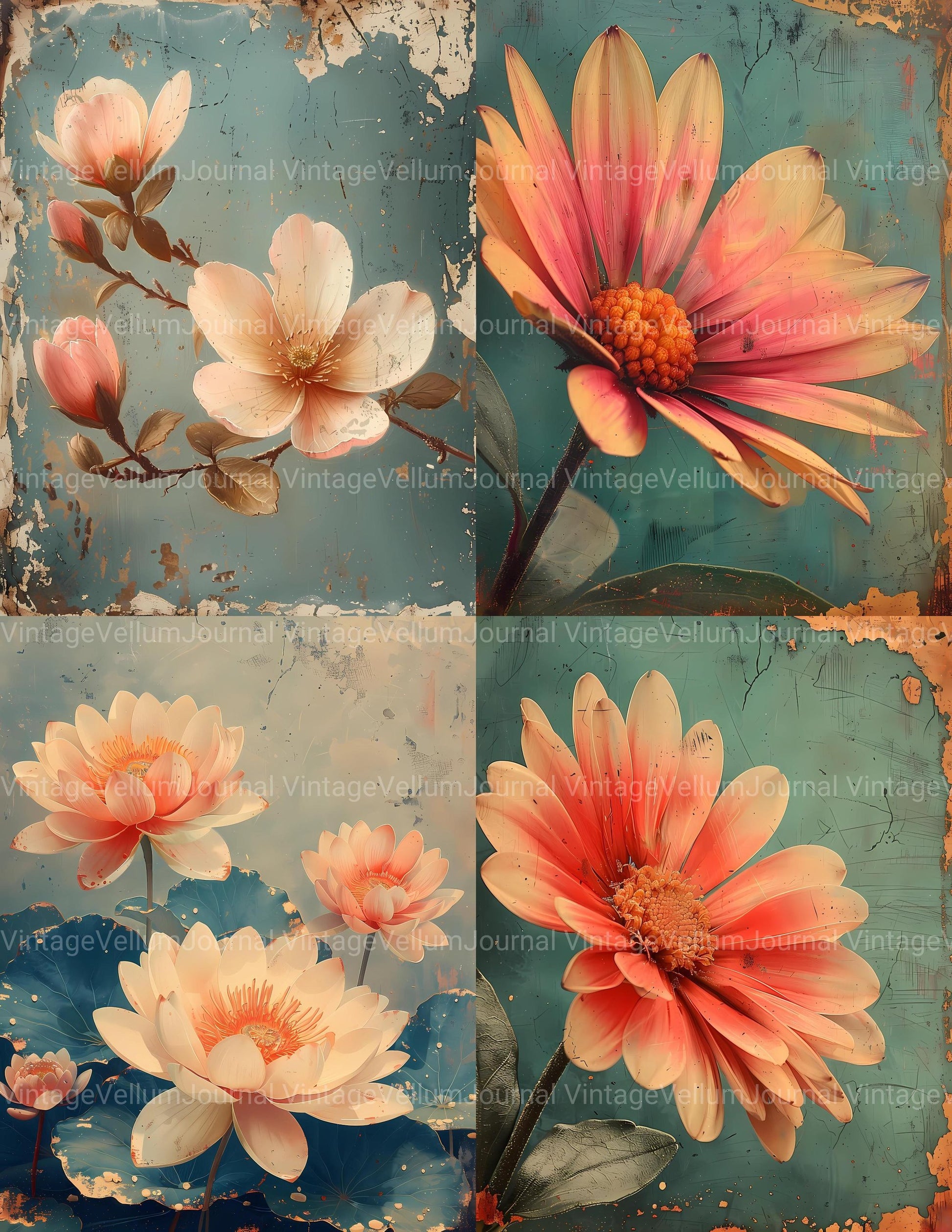 Asters Flowers Junk Journal Pages - CraftNest