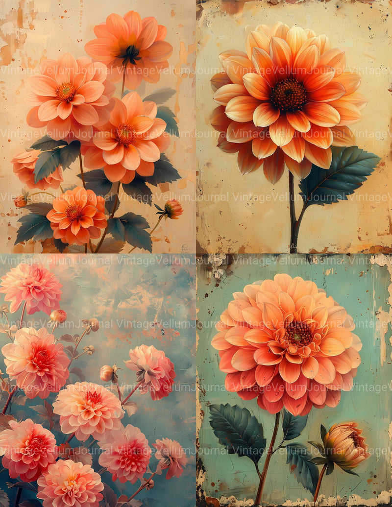 Dahlias Flowers Junk Journal Pages - CraftNest