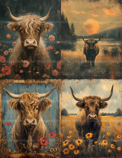 Highland Cow Easter Junk Journal Pages - CraftNest