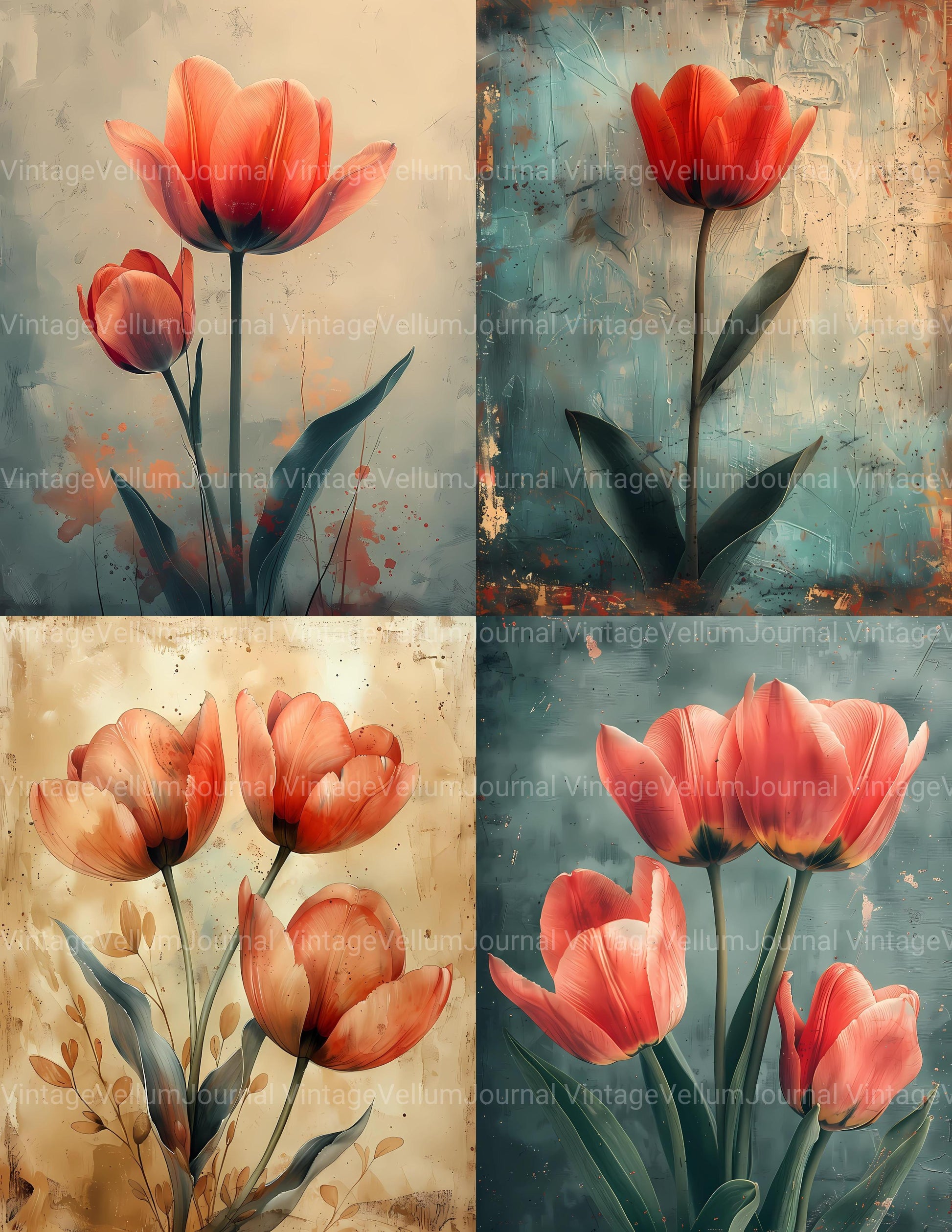 Tulips Flowers Junk Journal Pages - CraftNest