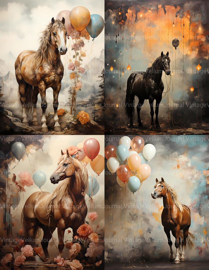 Horses With Balloons Junk Journal Pages - CraftNest