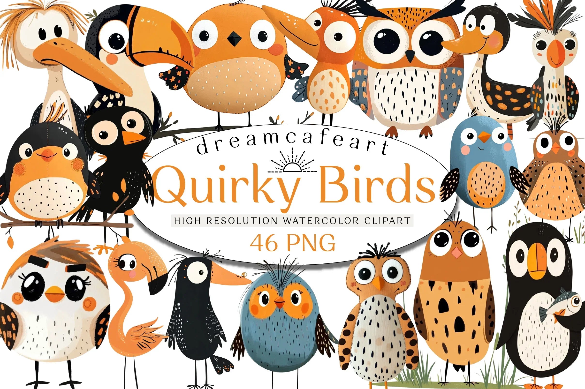 Quirky Birds Hand Drawn Clipart Bundle - CraftNest - Digital Crafting and Art