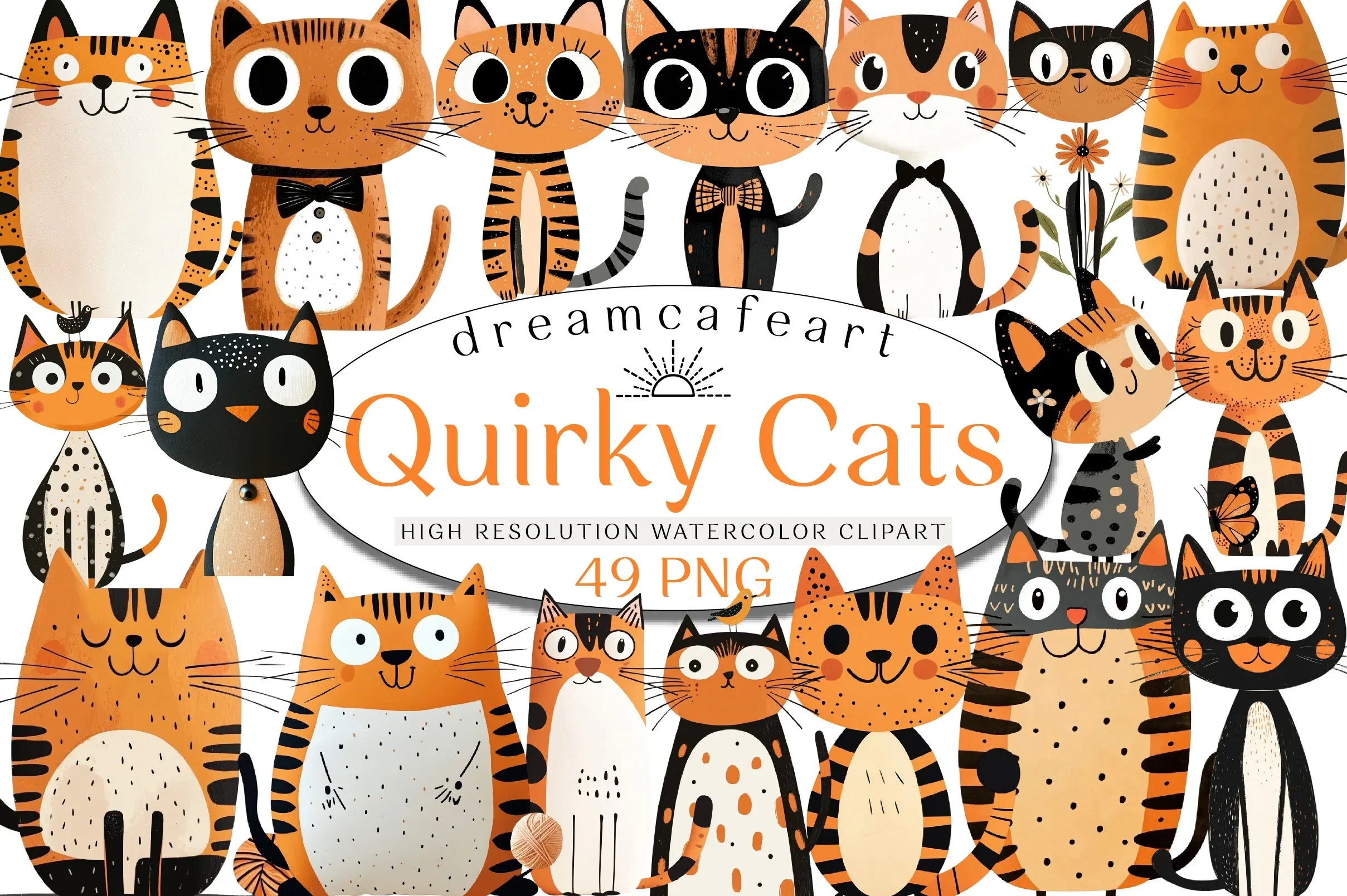 Quirky Cats Hand Drawn Clipart Bundle - CraftNest - Digital Crafting and Art