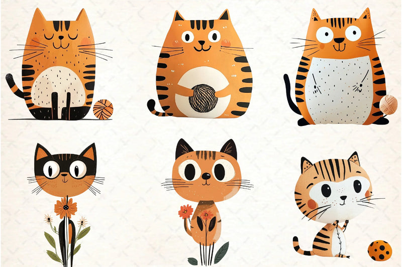 Quirky Cats Hand Drawn Clipart Bundle - CraftNest - Digital Crafting and Art