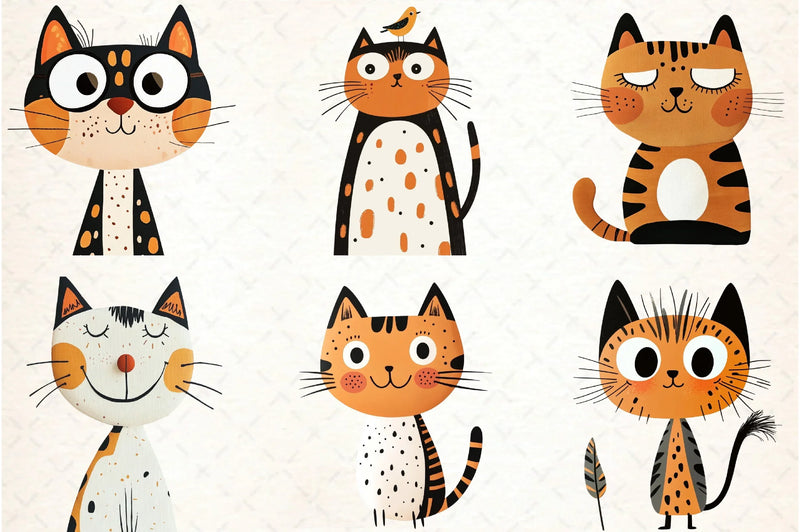 Quirky Cats Hand Drawn Clipart Bundle - CraftNest - Digital Crafting and Art