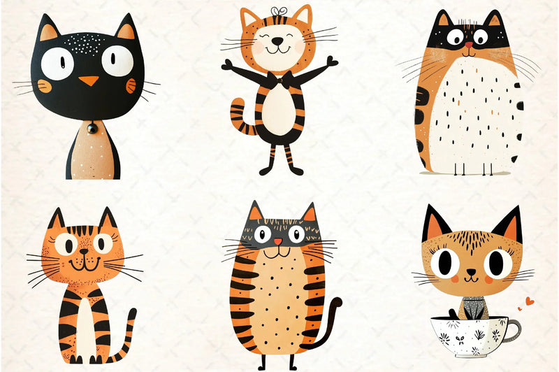 Quirky Cats Hand Drawn Clipart Bundle - CraftNest - Digital Crafting and Art