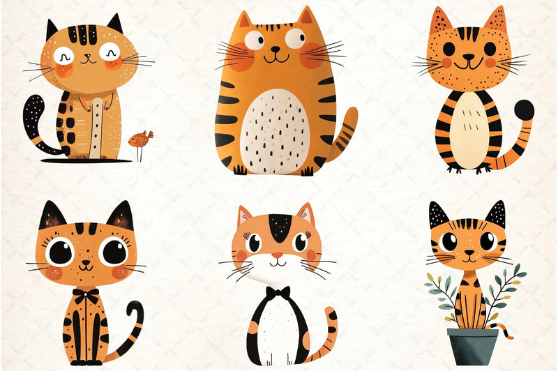 Quirky Cats Hand Drawn Clipart Bundle - CraftNest - Digital Crafting and Art