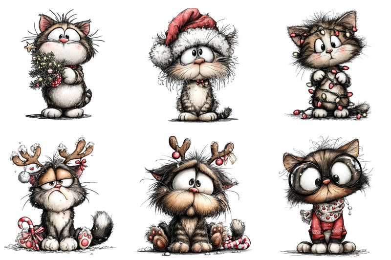 Quirky Christmas Cat Clipart Bundle - CraftNest - Digital Crafting and Art