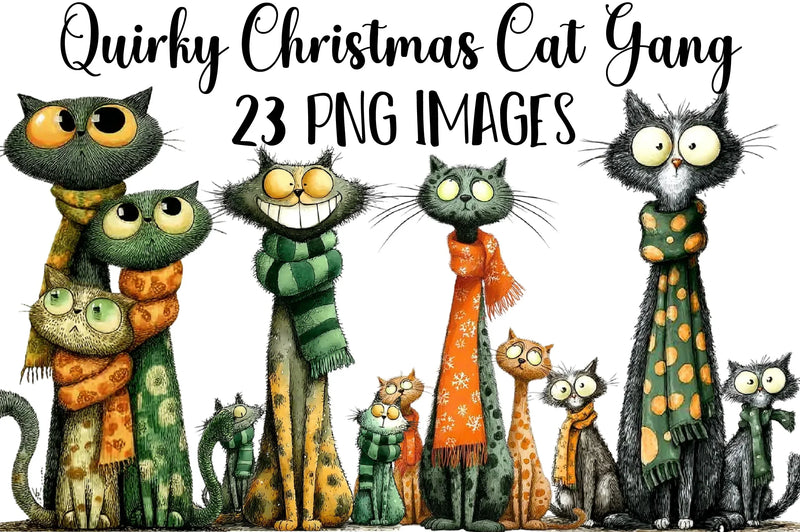 Quirky Christmas Cat Gang Clipart Bundle - CraftNest - Digital Crafting and Art