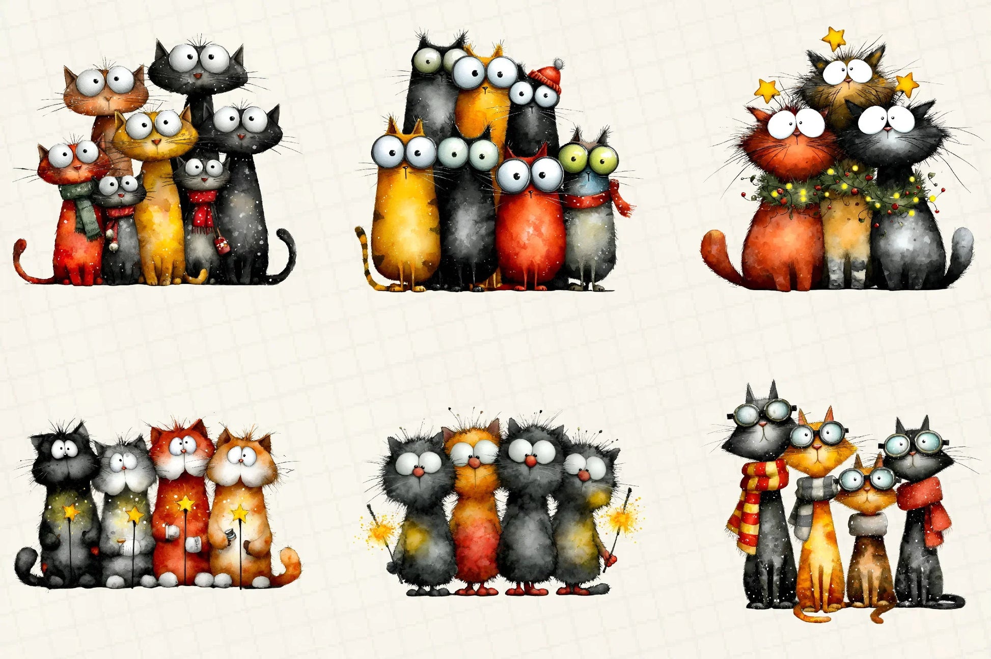Quirky Christmas Cat Gang Clipart Bundle - CraftNest - Digital Crafting and Art