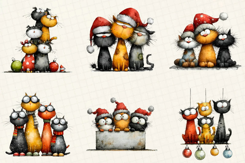Quirky Christmas Cat Gang Clipart Bundle - CraftNest - Digital Crafting and Art