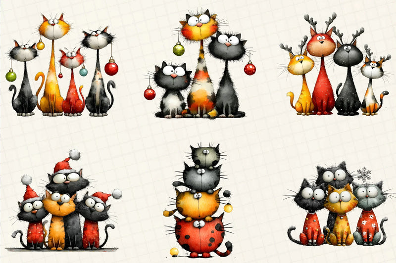 Quirky Christmas Cat Gang Clipart Bundle - CraftNest - Digital Crafting and Art