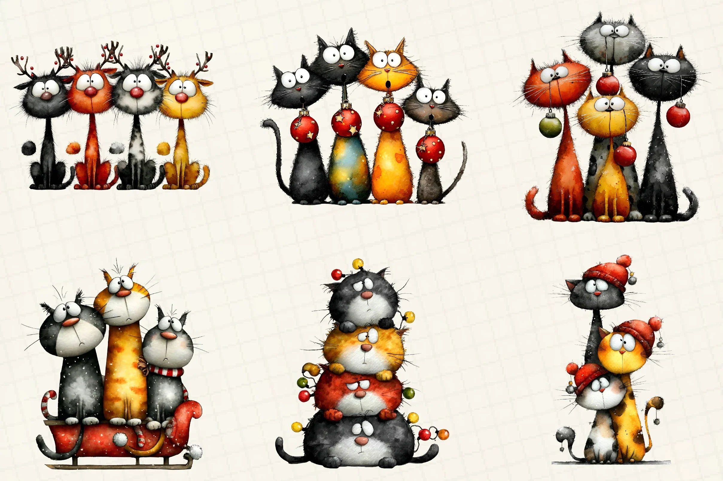 Quirky Christmas Cat Gang Clipart Bundle - CraftNest - Digital Crafting and Art
