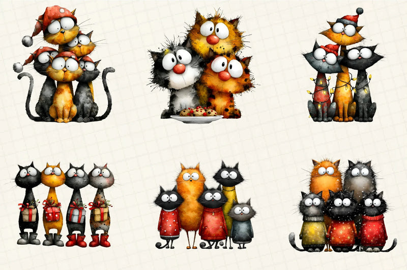 Quirky Christmas Cat Gang Clipart Bundle - CraftNest - Digital Crafting and Art