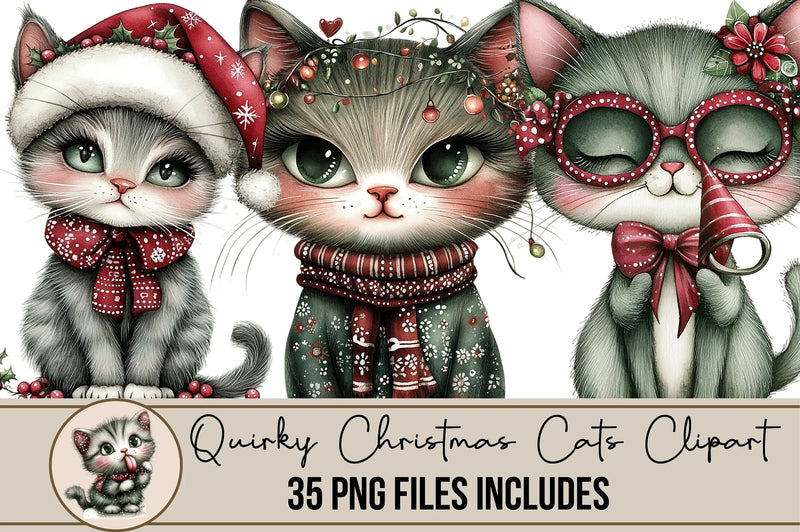 Quirky Christmas Cats Clipart Bundle - CraftNest - Digital Crafting and Art