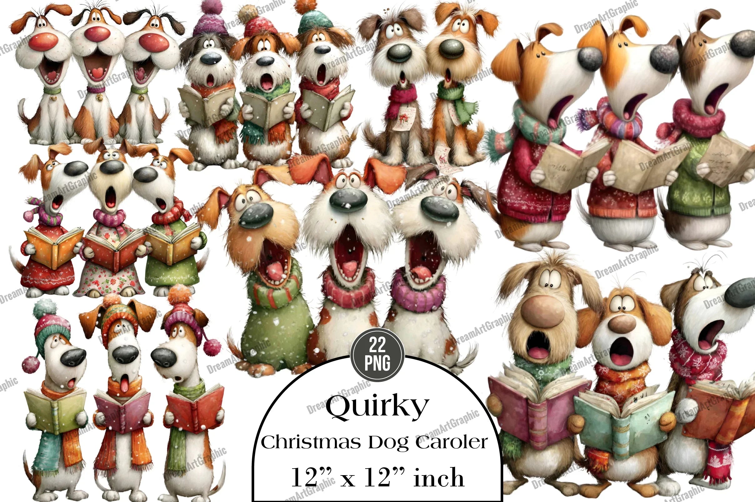 Quirky Christmas Dog Caroler Clipart Bundle - CraftNest - Digital Crafting and Art