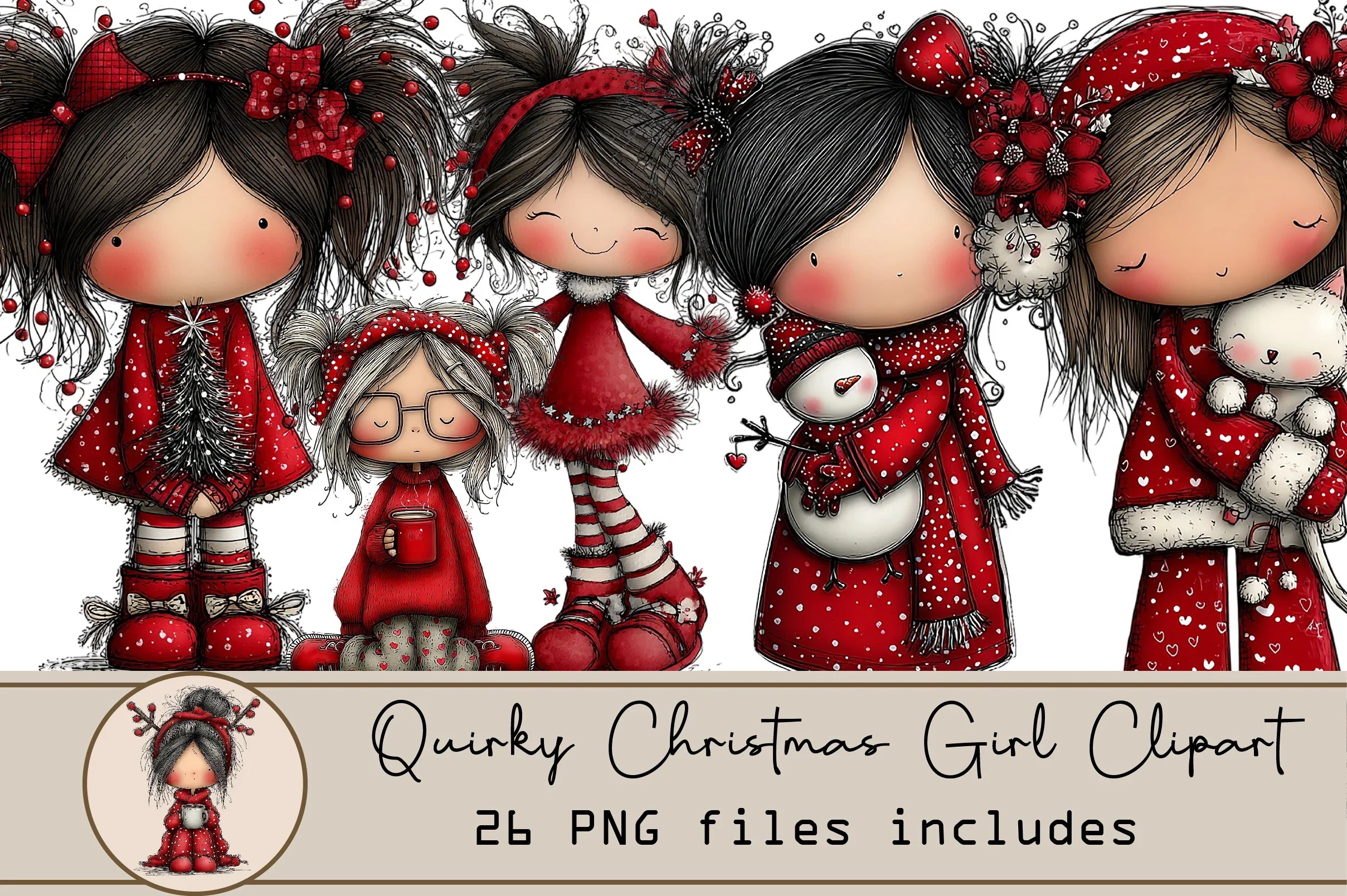 Quirky Christmas Girl Clipart Bundle - CraftNest - Digital Crafting and Art