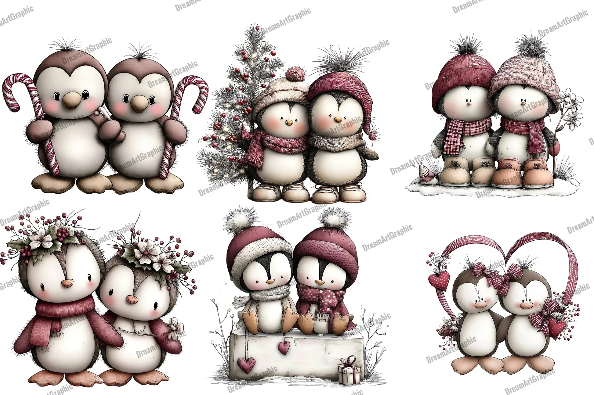 Quirky Christmas Penguin Couple Clipart Bundle - CraftNest - Digital Crafting and Art