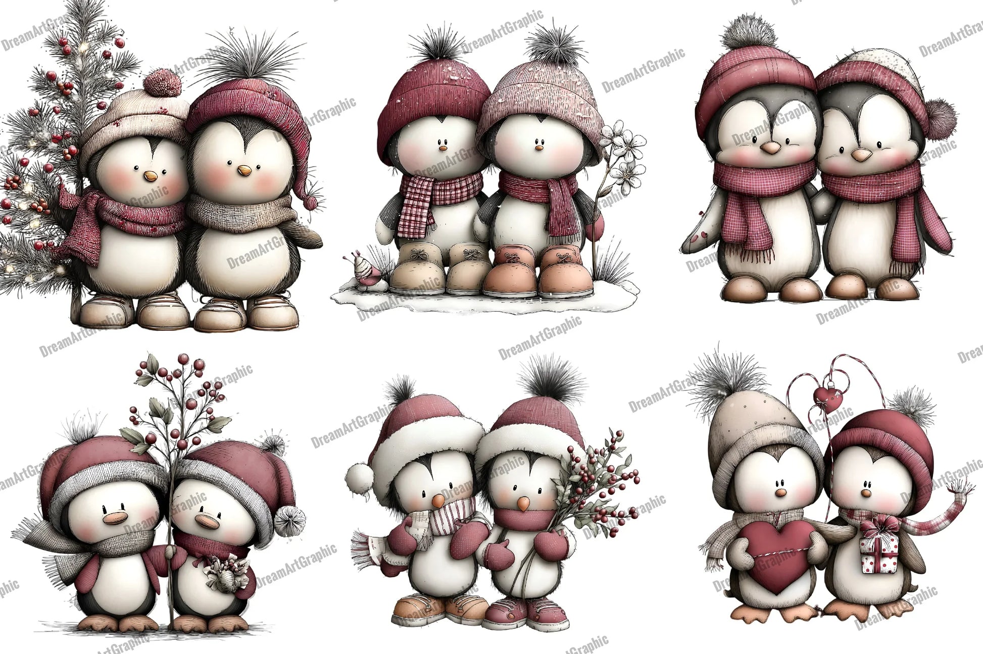 Quirky Christmas Penguin Couple Clipart Bundle - CraftNest - Digital Crafting and Art