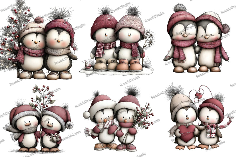 Quirky Christmas Penguin Couple Clipart Bundle - CraftNest - Digital Crafting and Art