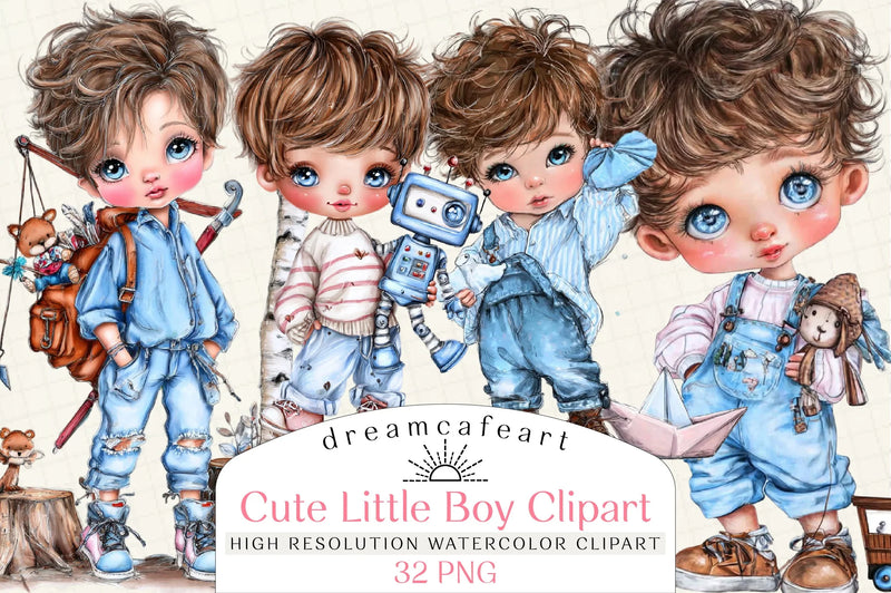 Quirky Cute Little Boy Clipart Bundle - CraftNest - Digital Crafting and Art
