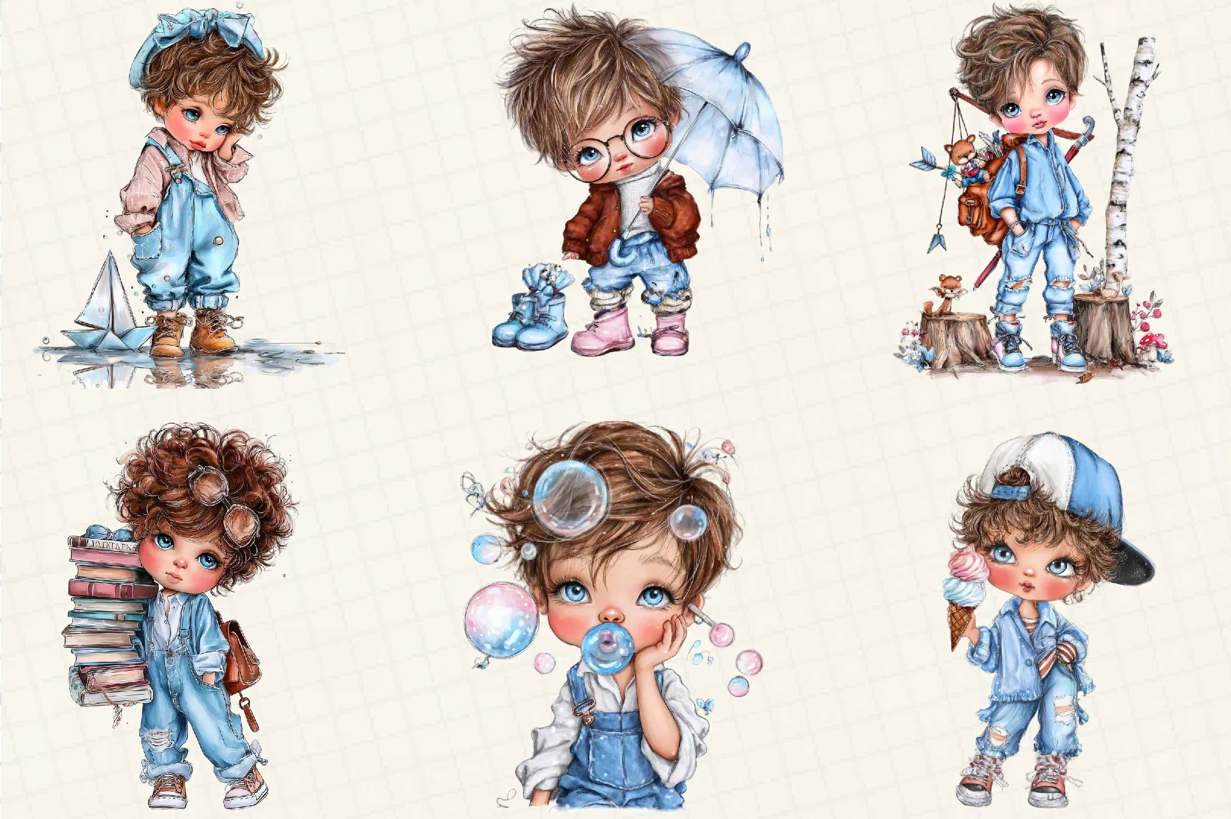 Quirky Cute Little Boy Clipart Bundle - CraftNest - Digital Crafting and Art